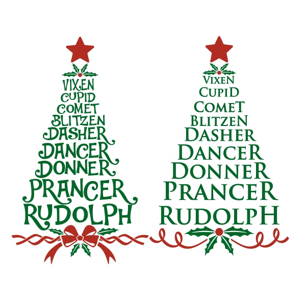 Reindeer Names Christmas Tree SVG Cuttable Designs