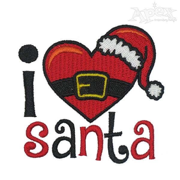 I Love Santa Heart Embroidery Designs