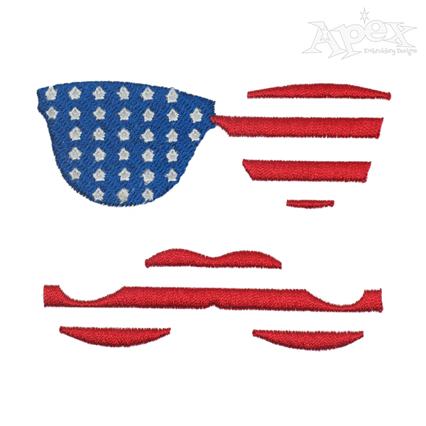 US Flag Mustache Embroidery Design