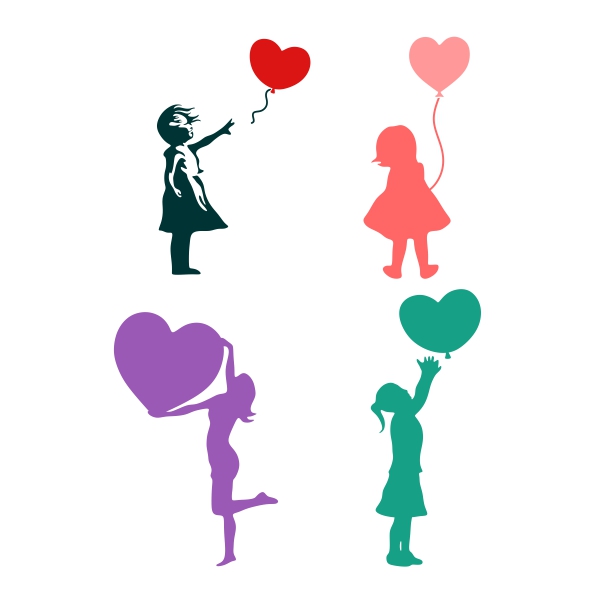 Girl and Heart Balloon SVG Cuttable Design