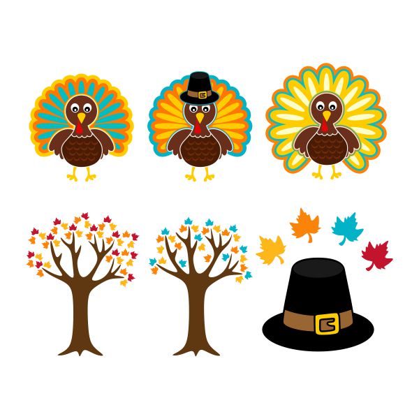 Turkey and Fall Trees Thanksgiving Pack SVG Cuttable Design