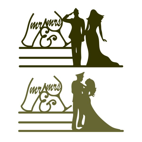 Amry Wedding Bride and Groom Split SVG Cuttable Frame