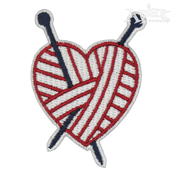 Knitting Needles and Yarn Heart Embroidery Design