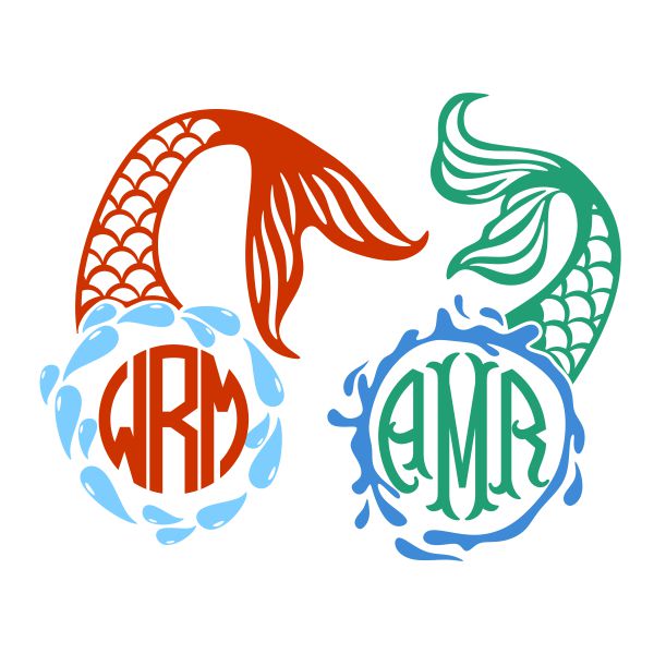 Mermaid Tail Water Splash Monogram SVG Cuttable Frame