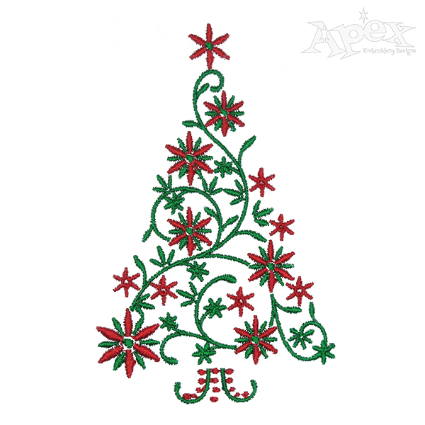 Floral Decor Christmas Tree Embroidery Design