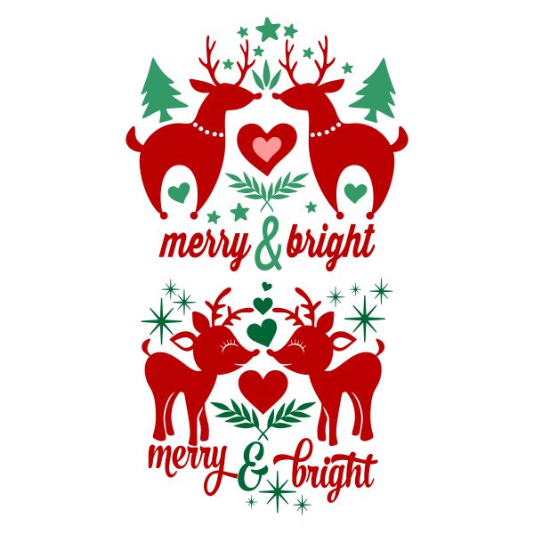 Merry and Bright Reindeer Love SVG Cuttable Design
