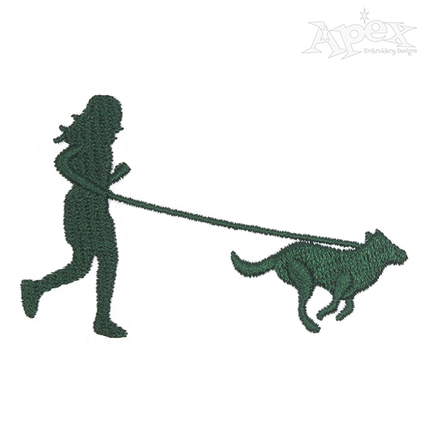 Running Girl With Dog Embroidery Design