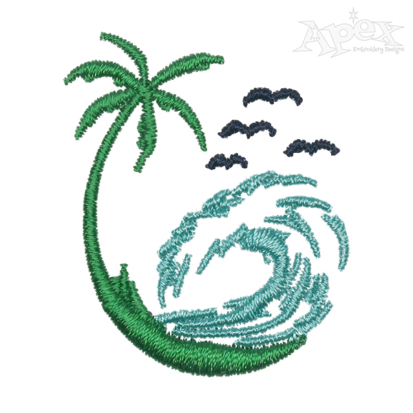 Palm Wave Beach Embroidery Design