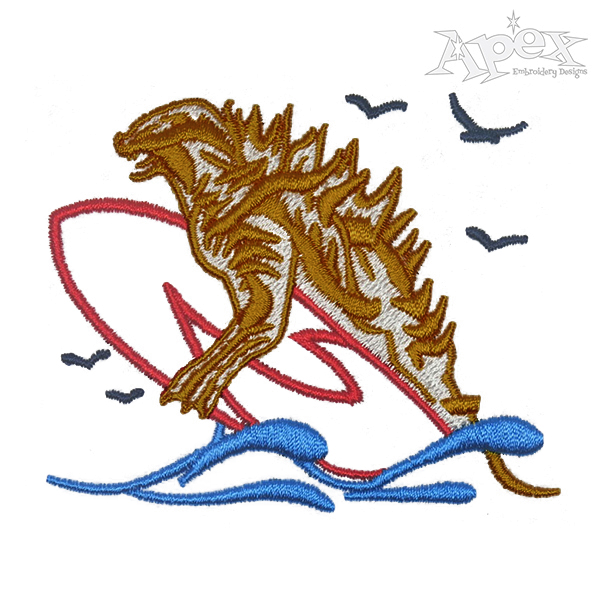 Surfing Dinosaur Embroidery Design
