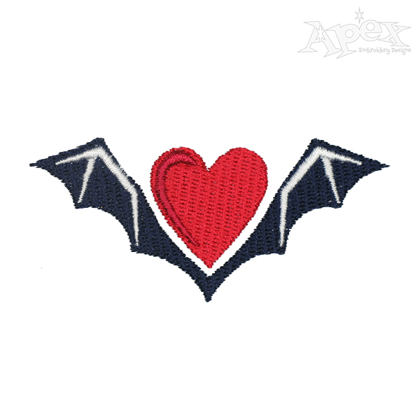 Heart Bat Wings Embroidery Design