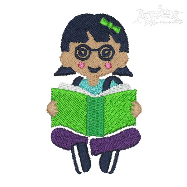 Reading School Girl Embroidery Design