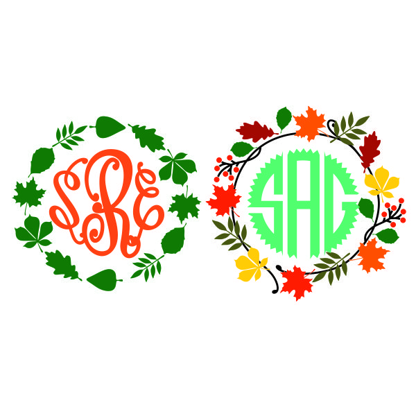Fall Leaves Wreath Monogram Frames SVG Cuttable Design