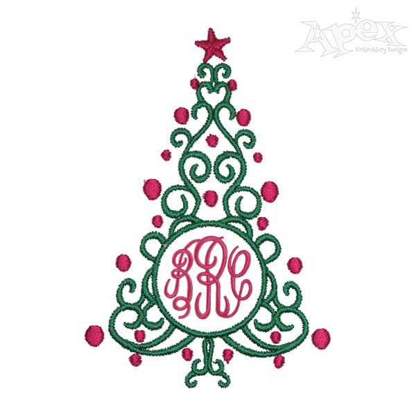 Christmas Tree Monogram Frame Embroidery Design