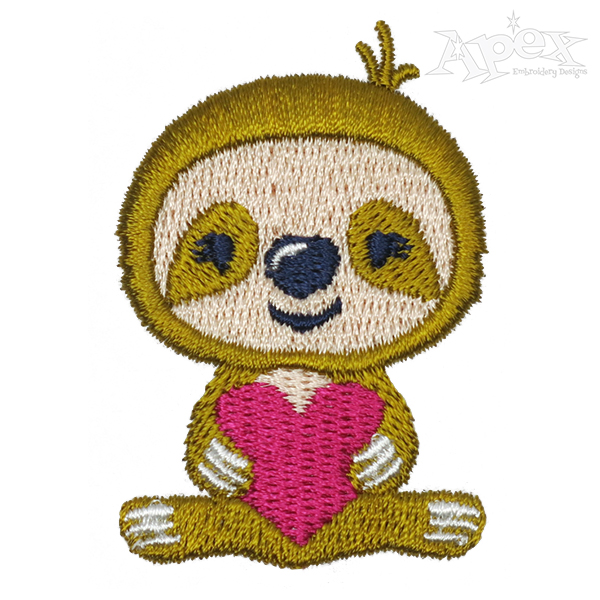 Lovely Valentine Sloth Embroidery Design