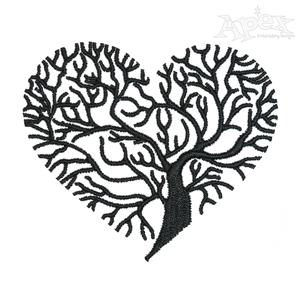 Heart Shape Tree Embroidery Design