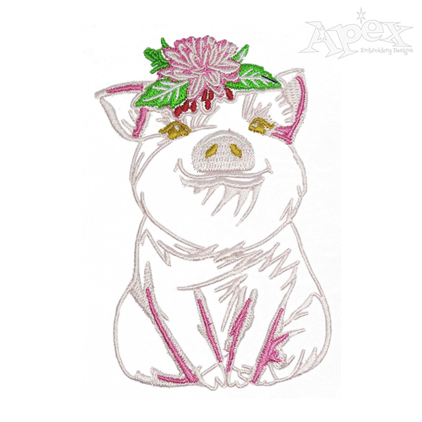 Flower Pig Embroidery Design