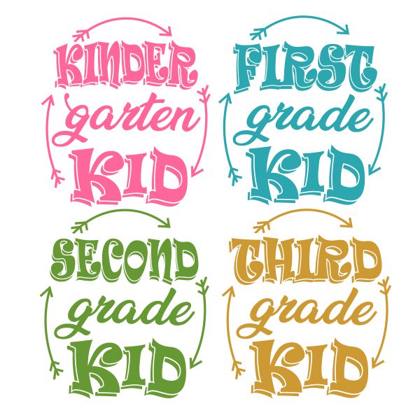 School Kid Kindergarten First Grade Second Grade Third Grade SVG Cuttable Designs