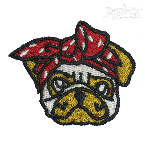 Bandana Pug Dog Embroidery Design
