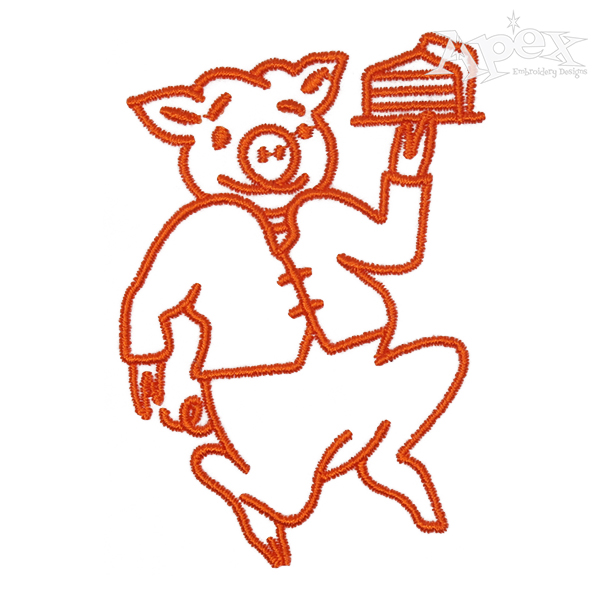 Pig Serving Pie Embroidery Design