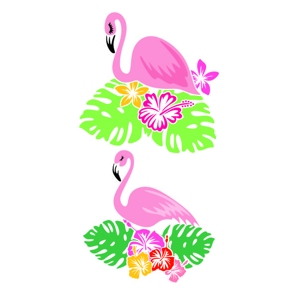 Tropical Flamingo with Hibiscus Flowers and Monstera Leaves SVG Cuttable Design