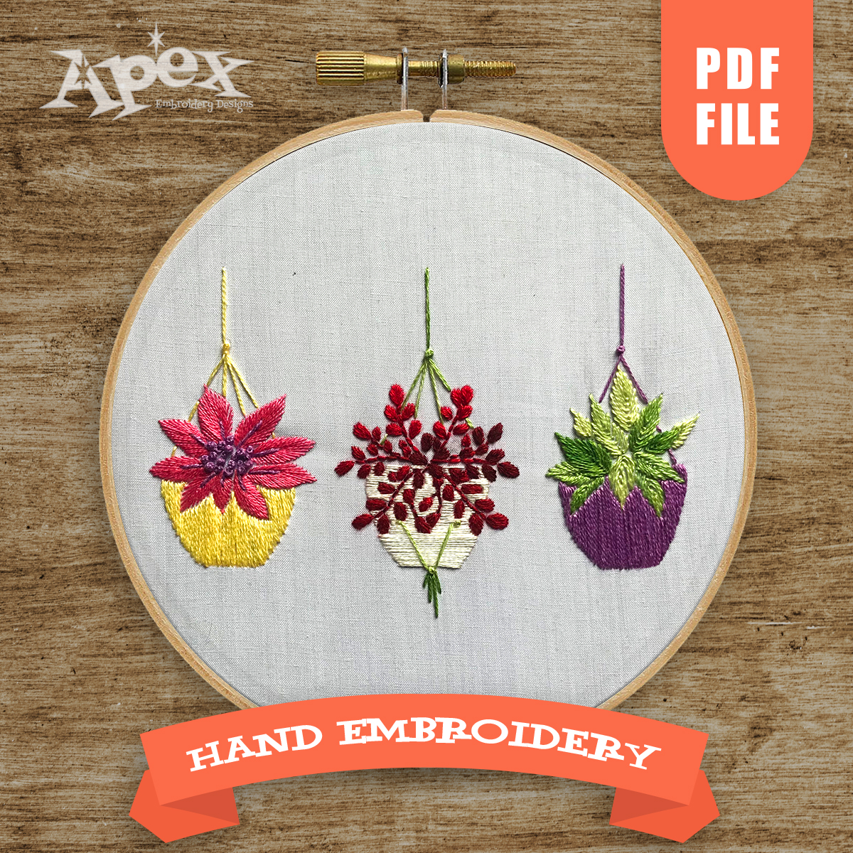 Hanging Plants Hand Embroidery Pattern