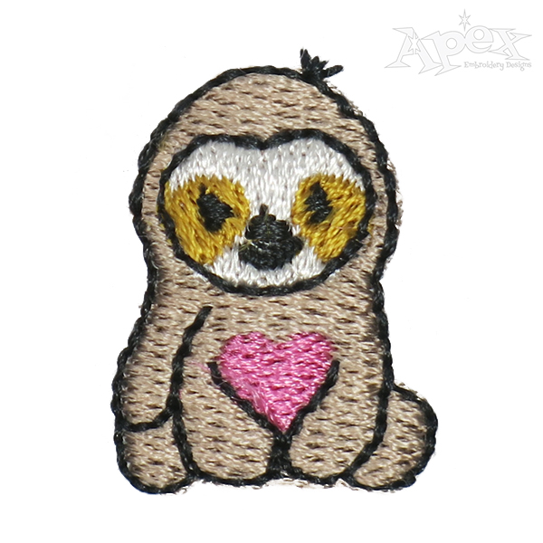 Cute Heart Sloth Embroidery Design