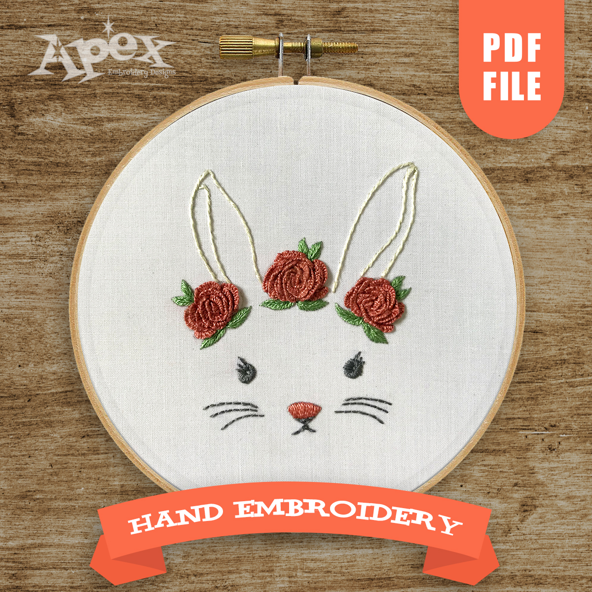 Flowers Bunny Hand Embroidery Pattern