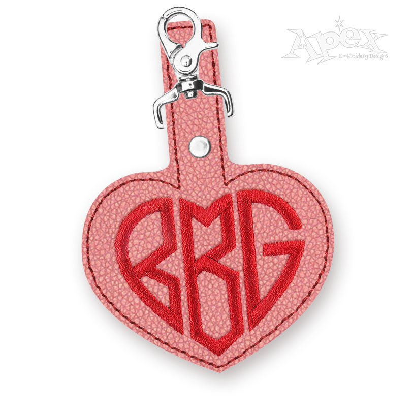 Heart Monogram Frame Key Fob In the Hoop Embroidery Design