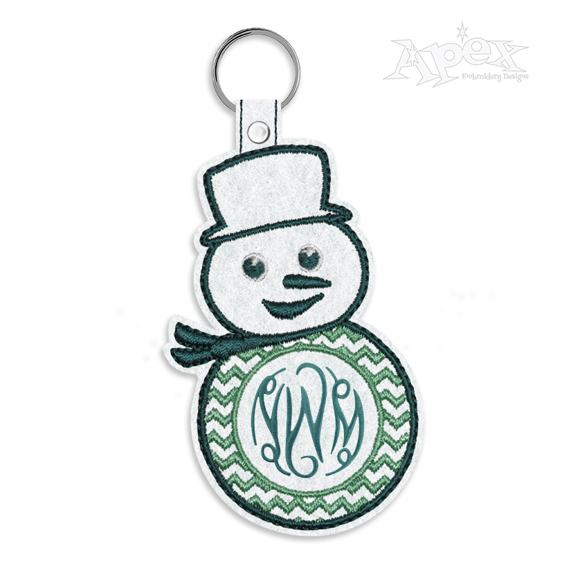 Snowman Monogram Frame Feltie & Key Fob ITH Embroidery Design