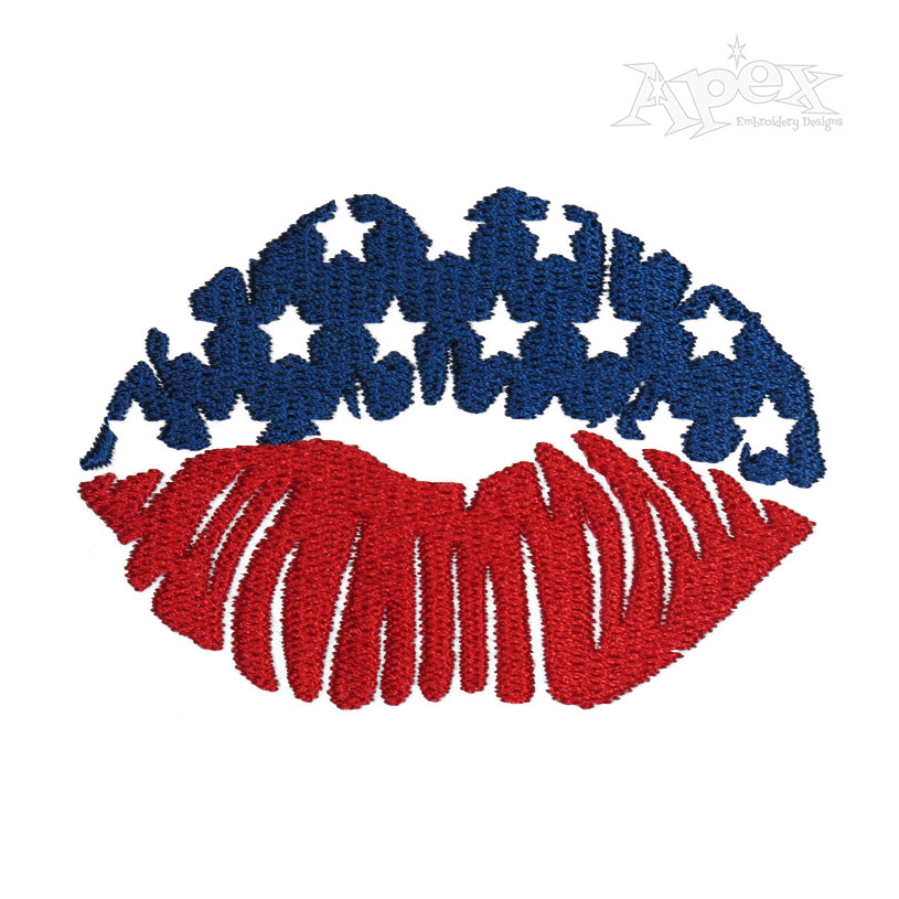 USA American Flag Lips Embroidery Design