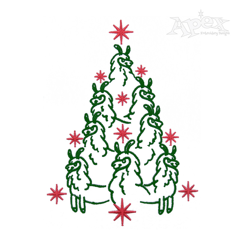 Cute Sheep Christmas Tree Embroidery Design
