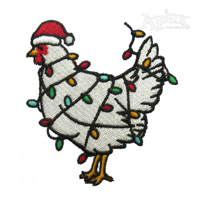 Christmas Lights Chicken Embroidery Design