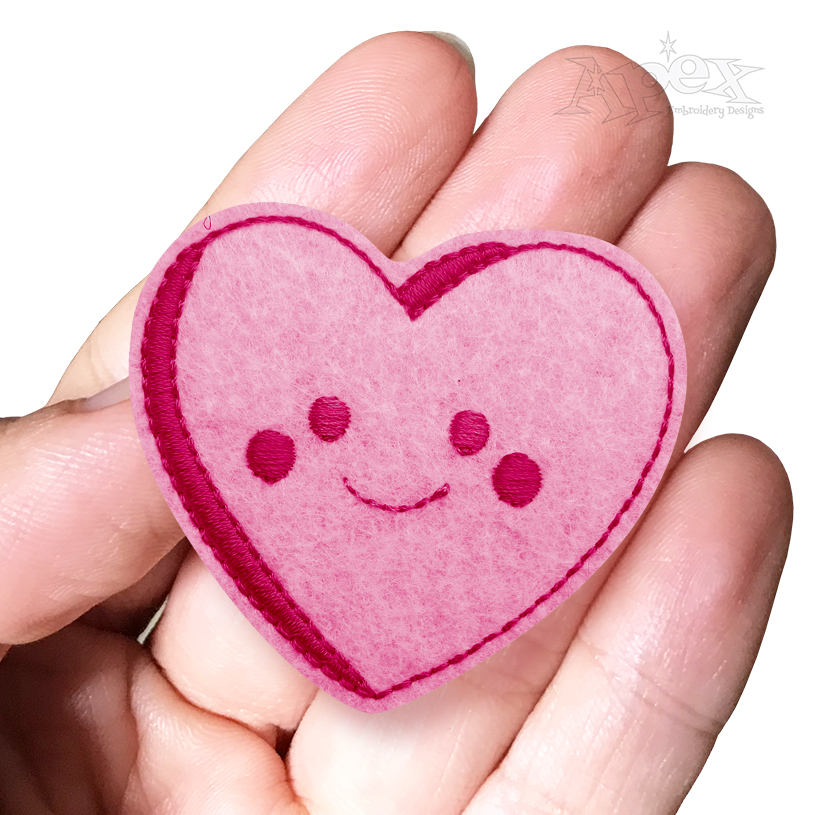 Smiley Heart Feltie ITH Embroidery Design