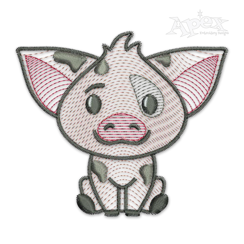 Cute Baby Pig Sketch Embroidery Design