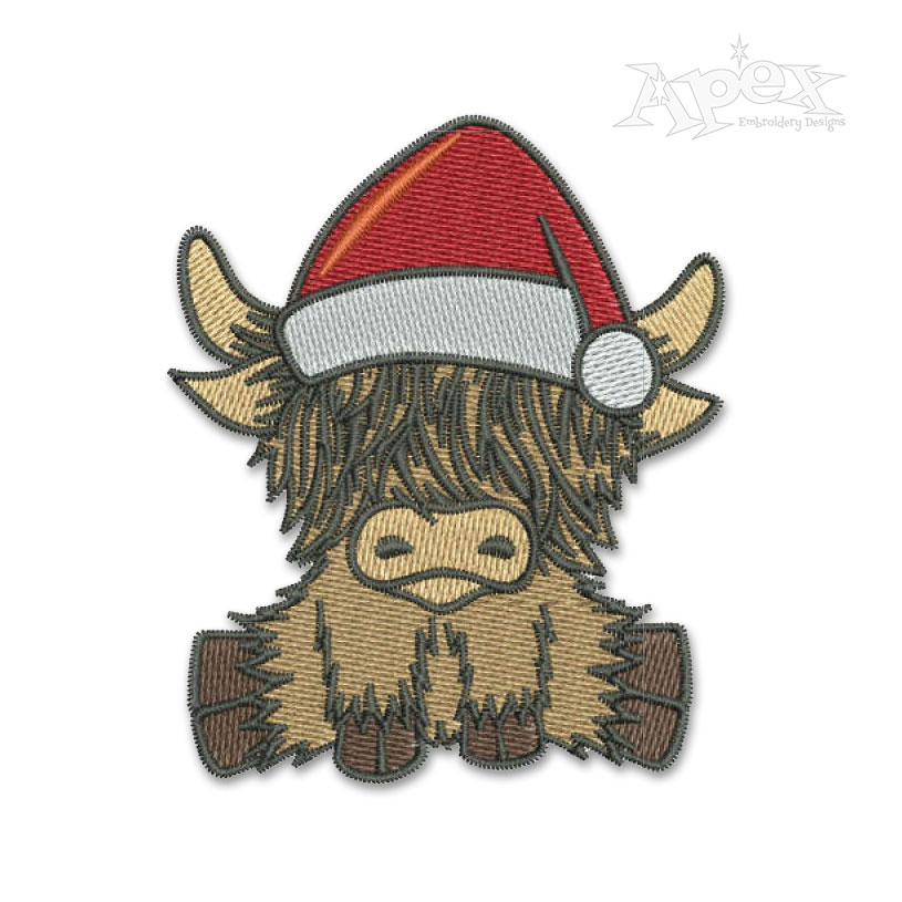 Christmas Highland Cow Embroidery Design