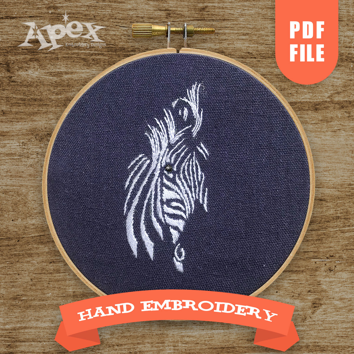Zebra Portrait Hand PDF Embroidery Pattern