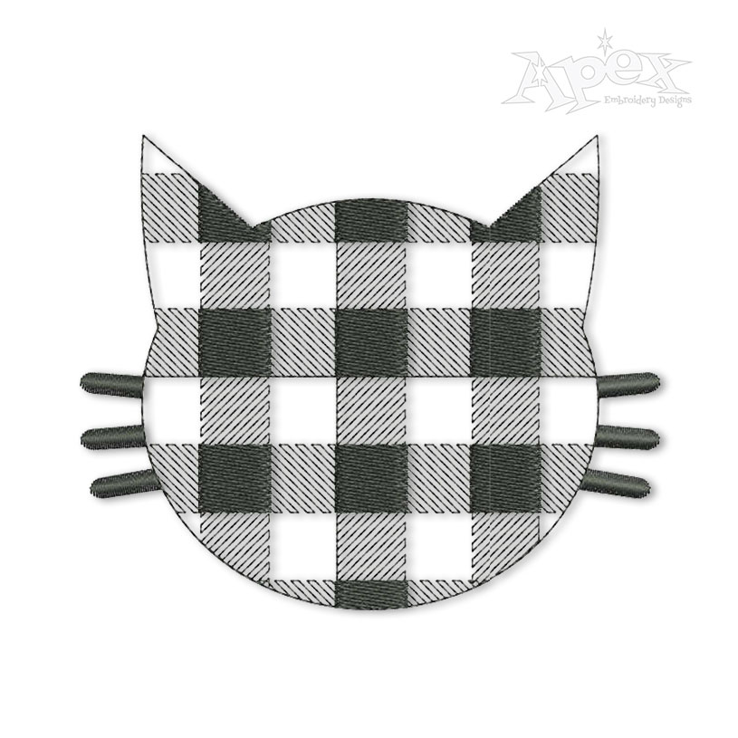 Plaid Pattern Cat Face Embroidery Designs