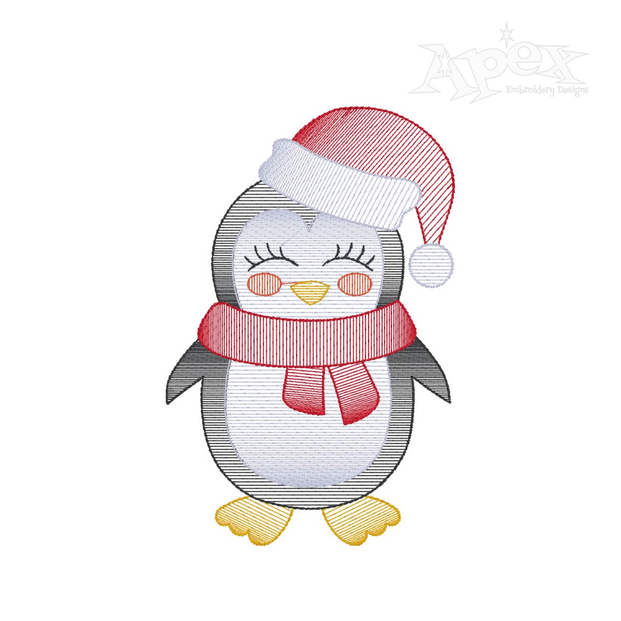 Christmas Penguin Sketch Embroidery Design