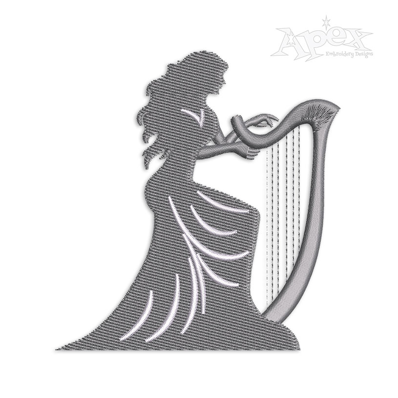 Harpist Harp Player Lady Musician Machine Embroidery Design