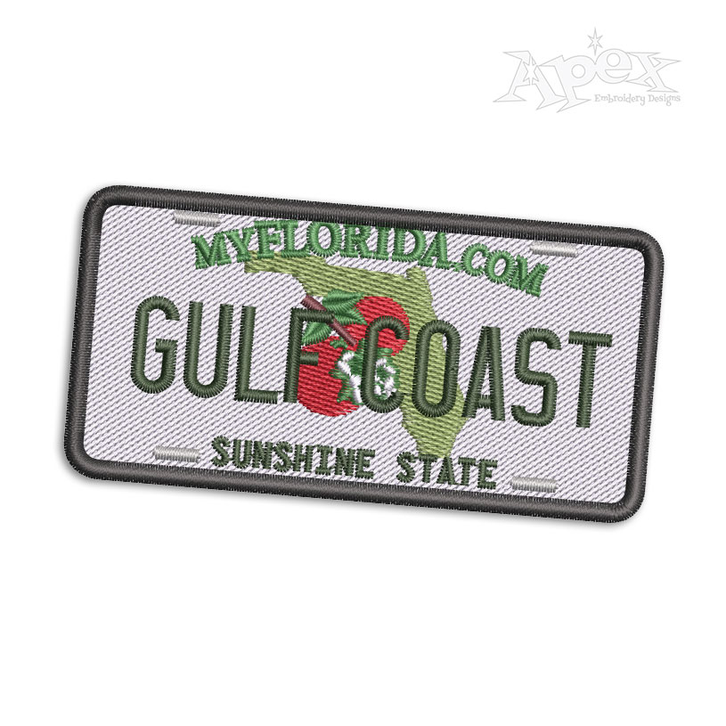 Gulf Coast Florida License Plate Machine Embroidery Design