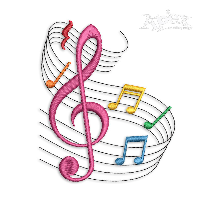 Swirling Music Notes Machine Embroidery Design
