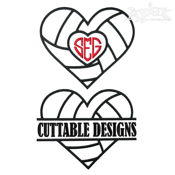 Volleyball in Heart shape Embroidery Designs