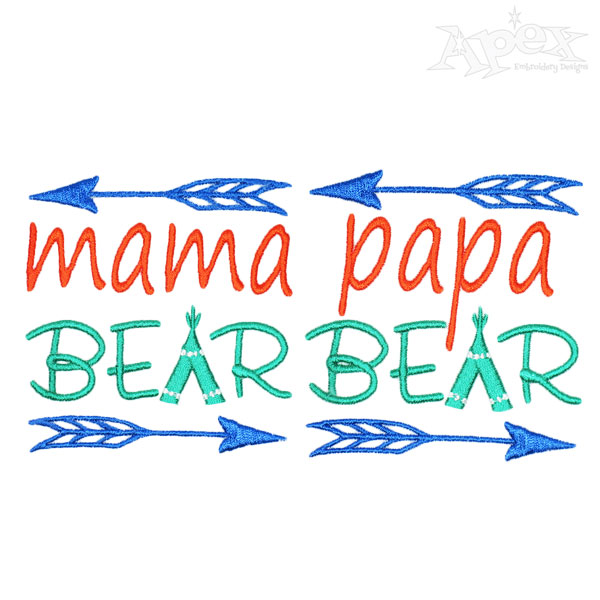 Mama Papa Bear Embroidery Designs