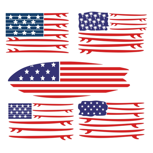 American USA Surfboard Flag SVG Cuttable Designs