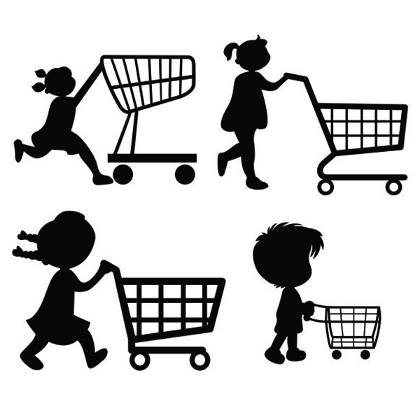Baby Girl and Boy Pushing Shopping Cart Cuttable Files