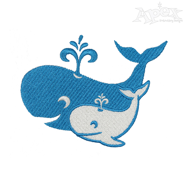 Mother Whale and Baby Calf Embroidery Design