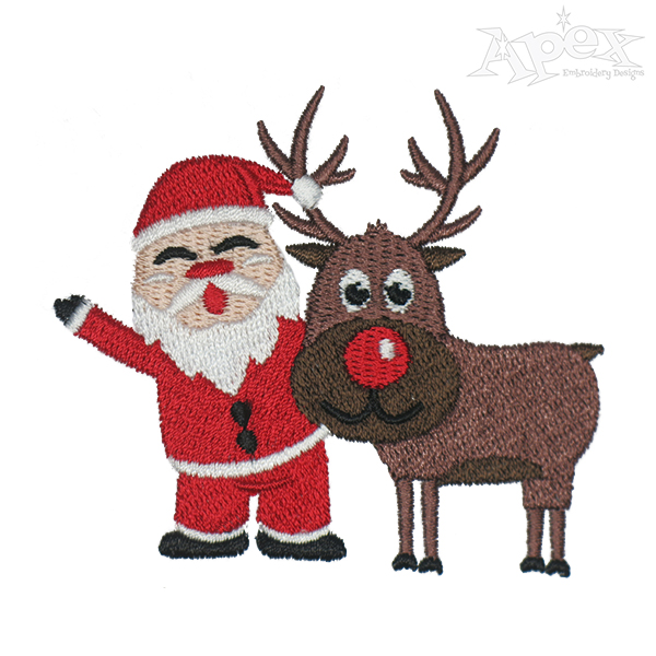 Christmas Santa Claus with Reindeer Embroidery Designs