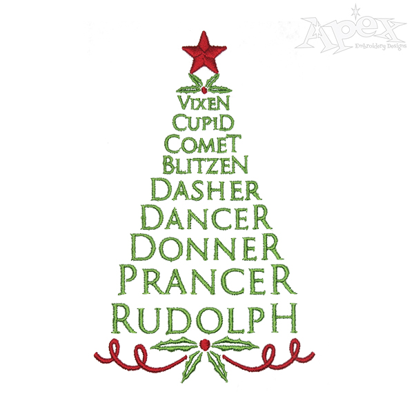 Reindeer Names Christmas Tree Embroidery Designs
