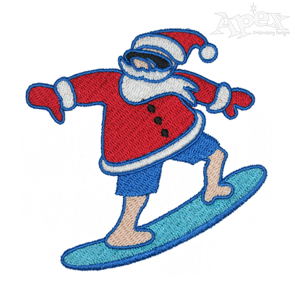 Santa Surfer on Surfboad Embroidery Designs