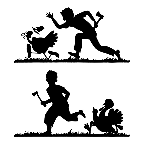 Pilgrim Chasing Turkey with Axe SVG Cuttable Files